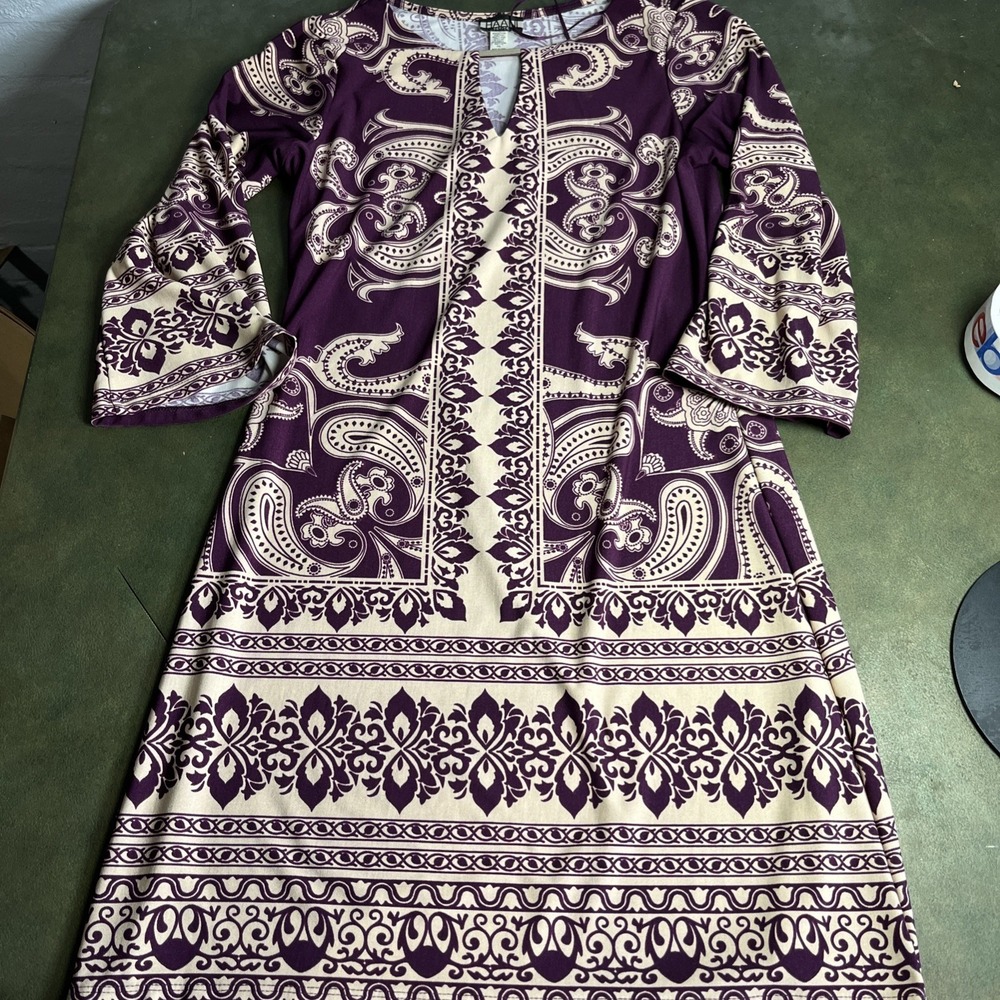 Haani Brand Size P/S Purple Beige Floral Dress Beautiful Detail‎